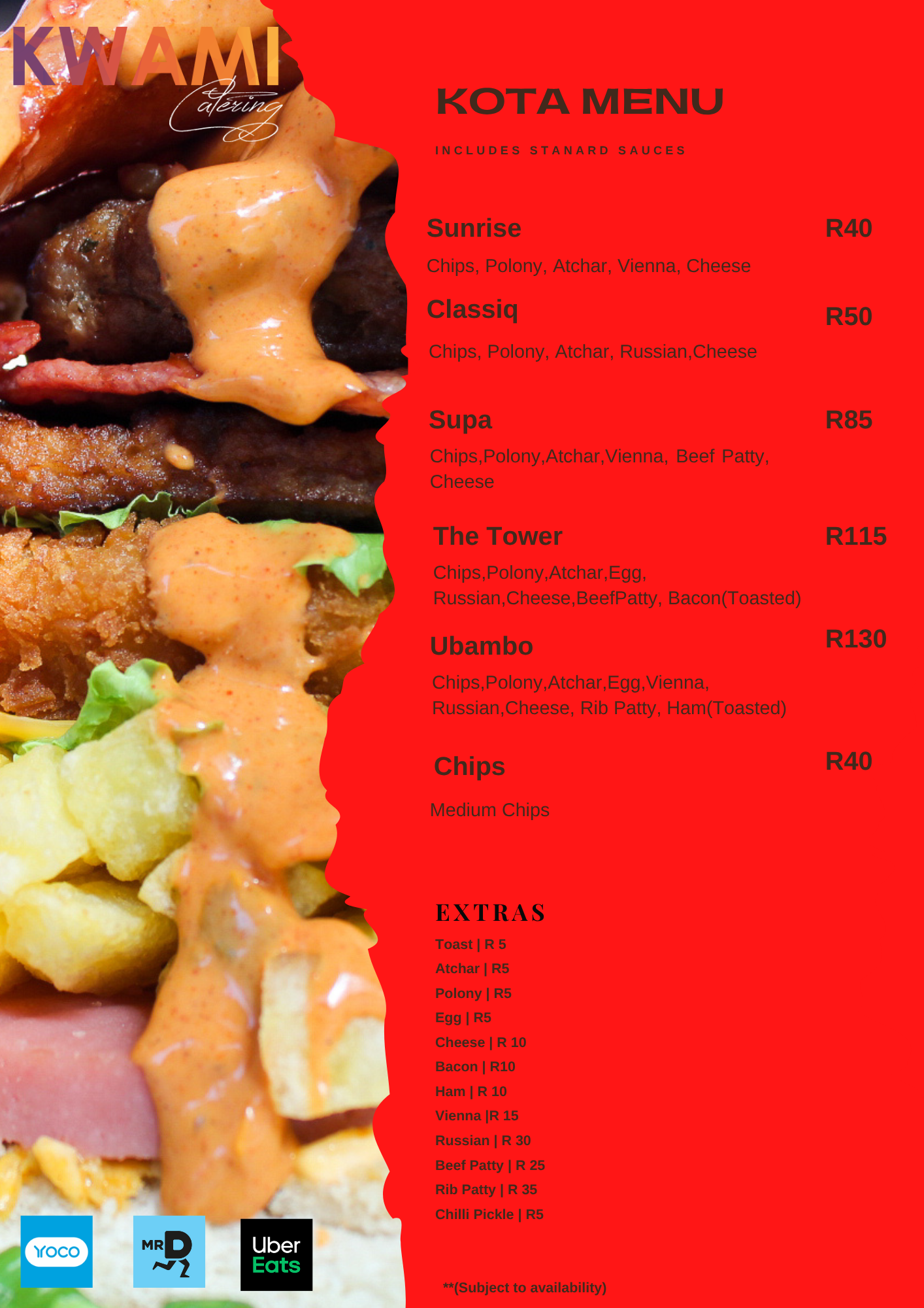 Kwami Catering takeaway menu 1